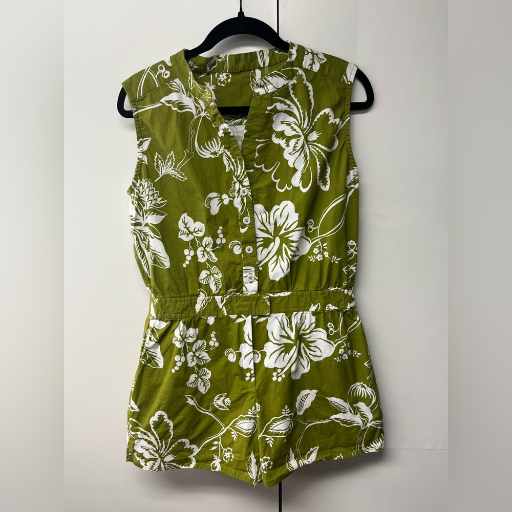 Romper in Green and White Tropical Print